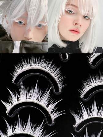 4 Pairs/Box Exaggerated White False Eyelashes Set, Upper & Lower Lashes Combination, Cosplay, Stage, Anime, Manga Convention, White Eyelashes For 2D Character Role Play Strip Lashes, Lashes, Eyelashes, Fake Lashes