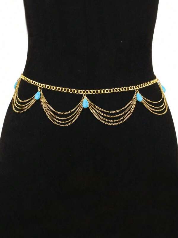 1 stuk modieuze, veelzijdige retro Boheemse turquoise hanger tailleketting