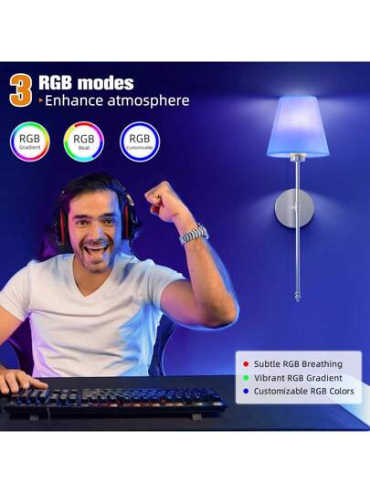 Wand Sconces, Bathroom Vanity Sconces Lighting Wit Fabric Shades, Wireless Installation, Battery Charging, Remote Control Industrial Lamps, Lights Bedroom Living Room Kitchen view 2