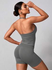 NcmRyu Women's Sexy Butt-Lifting Crop Top And Shorts Set, Versatile Activewear For Yoga, Tennis, Running, Workout, Outdoor Sports