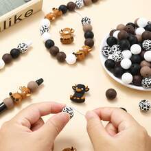 6/34/55/56/100pcs 3D Highlands Cow Focal Point Daisy Flower Silicone Beads Hexagon Silicone Beads Suitable For DIY Crafts Jewelry Necklace Bracelet Keychain Making - 3D Highland Cattle Series - View 10