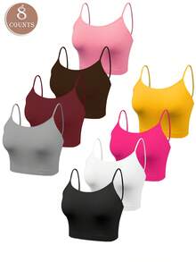 8pcs Seamless Stretchy Active Camis & Sports Bras, Breathable Multicolor Women Undergarments - Nhiều màu - Xem 5