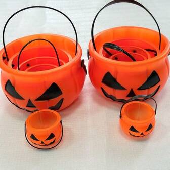 1 件万圣节邪恶南瓜桶糖果罐，带恐怖三角形眼睛，南瓜装饰，适合节日场地装饰，万圣节装饰