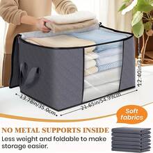 6pcs Large Capacity Foldable Fabric With Sunroof Storage Box, Storage Bag, Foldable Blanket, Clothing Storage Bag For Spa Center Storage System, Gray/Black - Grey - View 10