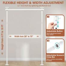 Room Divider Curtain Rod, Adjustable No - Drill Space Partition, 4 - 10ft(H) 28 - 70inch(), Heavy Duty Temporary Floor - To - Ceiling Tension Rod, Black, Space Saver - White - View 2