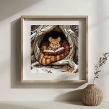 Kit de pintura diamante faça você mesmo JOZYSH, 30x40 cm/11,8x15,7 pol. ou 40x50 cm/15,7x19,6 pol., design fofo de esquilo lendo, adequado para sala de estar, quarto ou decoração sazonal para casa como presente, bordado de diamante sem moldura, design de esquilo caprichoso, artesanato de esquilo