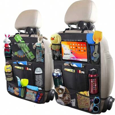 Backseat Car Organizer, Kick Mat Back Seat Protector With Touch Screen Tablet Holder, Car Travel Accessory With 9 Storage Pockets,Car Storage Organizer 1 Pc,Car Backseat Organizer For Man Woman Waterproof Oxford Fabric With Touchable Tablet Holder 8 Mesh Pockets And 2 Pockets For Snacks Toys,Car Travel Accessories For Women Storage Organizer Travel Essentials Back To School Dormitory Storage Fall Decor