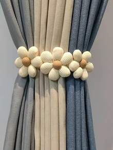 2 Pieces / 1 Pair No-Drill Curtain Hook Tie-Back Strap, Simple And Versatile Design. Plush Flower Tie-Back Curtain Hook, Suitable For Homes, Offices, Dormitories, And All Types Of Curtains. A Must-Have For Home Decor.