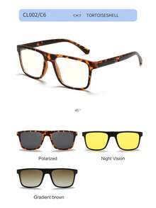 4 piezas Gafas de moda con clip magnético TR90, gafas de deporte y conducción de moda, gafas cuadradas retro unisex - Multicolor - Ver 10