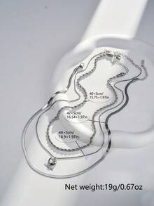 Nooxian Bộ 3 dây chuyền xếp chồng bằng thép không gỉ dành cho nữ, bao gồm dây xoắn, dây lưỡi dao và mặt dây chuyền hình trái tim bằng đồng đính đá Cubic Zirconia, chống thấm nước và chống xỉn màu - Bạc - Xem 7