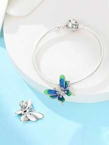 1pc Elegant 925 Silver Plated Colorful Zirconia & Enamel Butterfly, Clover DIY Bracelet Beads, Suitable For Girls/Mothers For Daily Wear, Summer, Carnival, Date, Anniversary