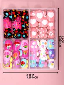 96 件/套儿童按压式指甲丙烯酸假指甲预粘全覆盖闪光可爱草莓、花朵、胡萝卜、儿童、心形波尔卡圆点和其他元素短儿童粘贴式假指甲套装适合儿童小女孩 - 可爱浪漫水果派对主题 - 彩色 - 查看 6