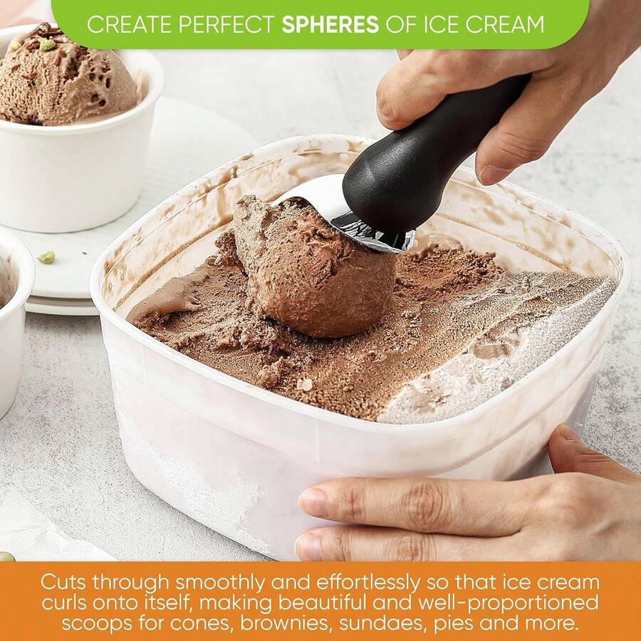Professional Ice Cream Scoop Easily Breaks Through Ice Without Effort |   Effortlessly Scoop Hard Ice Cream Balls |   Durable Stainless Steel Dessert Tool For Home Use |   Suitable For Gelato, Cookie Dough, Fruit Melon Balls, Frozen Yogurt |   One-Button Release - màu đen - Xem 1