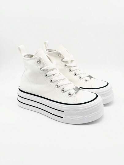 Sneaker in tela con plateau da donna, scarpe sportive casual da donna con suole spesse che aumentano l'altezza, comode e versatili sneaker da studente con lacci, scarpe casual in tela per tutti i giorni