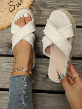 Wide Fit Women's New Platform Wedge Sandals, Extra Wide Fit Slip-On Shoes For Plus Size Women