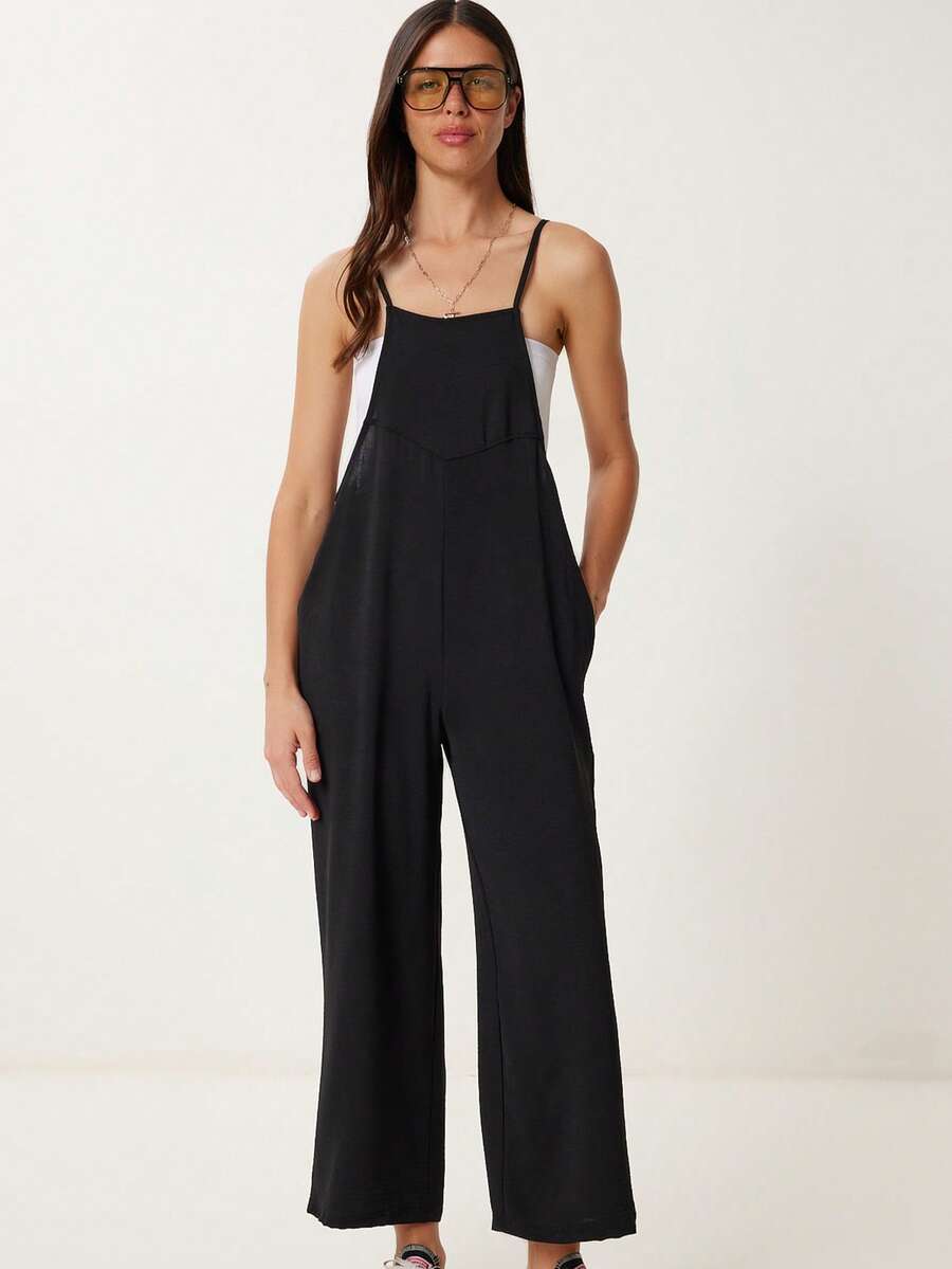 Solid Color Casual Pocket Twist Vacation - Black - View 1