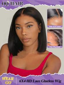 OQ Hair Wear & Go Glueless Wig Straight Bob 6x4 HD Lace Closure Wig Human Hair Wig Glueless Wear Go Wigs 180% Density 12-14 Inch Pre-Cut & Pre-Plucked Unprocessed Human Hair Wigs Natural Color Hairline Daily Use For Women Hollween Costumes For Women Green Disfraz Halloween Mujer Accesorios Para El Pelo Costume Travel Essential Costumes For Woman Gold Heels Gifts For Women - SNatural - View 2