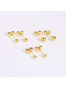 MDFUN 3 对不锈钢精致小金珠/锆石/螺纹螺丝耳钉 - 金黃色 - 查看 2