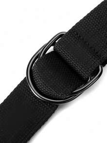 1pc Men's Canvas Belt, Minimalist Double Ring Buckle Design, Unisex, Black D-Ring Canvas Belt, Extended Half-Round Ring Canvas Pants Belt - Black - View 4