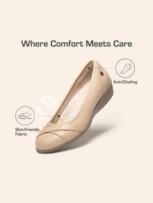 Women Wedge Flats 1.5 Inch Heel Classic Comfortable Dress Business Office Work Arch Support Ballet Flats Shoes - 杏色 - 查看 4