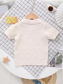 Baby Boy Knitted Collared Soft & Comfortable Top - Beige - View 5