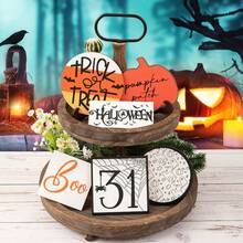 Drewniany stojak na tacę na Halloween, drewniany znak z dynią i pajęczyną, dekoracja stołu w stylu rustykalnym, jesiennym i rustykalnym (taca nie jest dołączona)