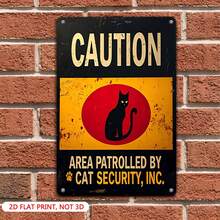 1PCS Vintage Metal Tin Sign, 8x12 Inch, 2D Flat, Caution Area Patrolled By Cat Security Inc, Black Cat Design, Perfect For Garage, Man Cave, Bar, Shed, Or Outdoor Decor - 銀色 - 查看 5