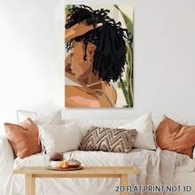 2D Flat, Posters & Prints 1pc Framed Canvas Poster  Boho African American Wall Art Girl Canvas Print Queen Poster African Minimalist Wall Art Girl Boho Art Paintings Woman Boho Wall Art Canvas Paintings Ideal Gift For Bedroom Living Room Corridor Wall Art Wall Decor Room Decoration 2D - 黑色 - 查看 4