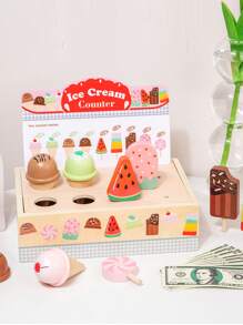 儿童仿真过家家冰淇淋店食堂收银柜台角色扮演木制玩具早教互动过家家玩具