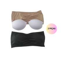 Kit 2 Top Bandeau Strapless Bra Bustier With Removable Padded Cup Comfortable Wire Free - 彩色 - 查看 5