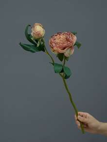 1pc Vintage Artificial 2-Head Peony Flower Decor, Faux Peony Flower Arrangement For Living Room, European Style Home Decoration, Photography Prop, Autumn - Multicolor - View 7