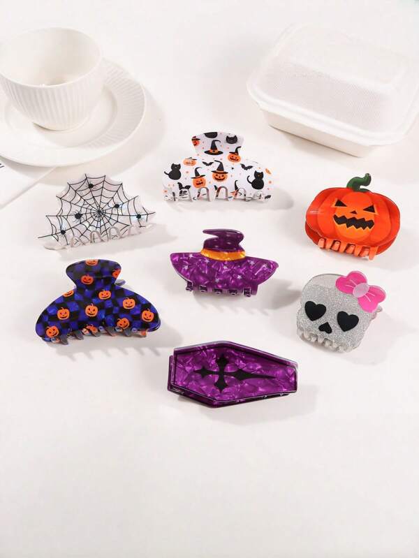 1 pieza Accesorio para el cabello con diseño de Halloween, agarre de calabaza, araña calavera, lindo y divertido, accesorio de moda para el cabello de las mujeres, pinza de pelo, pinza de pelo casual