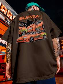 Oversized Streetwear T-Shirt Supra MK4 Orange Car Fast And Furious REF 7241 VEST NERD - 鏽棕色 - 查看 1