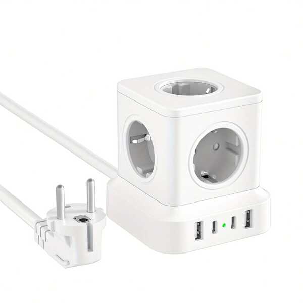 Multi-Function Cube Power Outlet With 5 AC Outlets And 4 USB Ports - PD 20W USB-C Charging, 9-IN-1 Tower Power Outlet With 1.8 Meter Extension Cord For Home Office Dorm Room Essentials