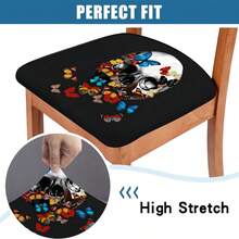 1/4/6/40 Stücke Halloween-Thema mit Totenkopf umgeben von Blumen bedruckte abnehmbare Stretch-Milchfaser-Stuhlbezüge, Restaurantstuhlbezüge - quadratische Sitzkissen für Restaurant, Küche, Esszimmer, Hotel, abnehmbare weiche Kissen-Stuhlbezüge