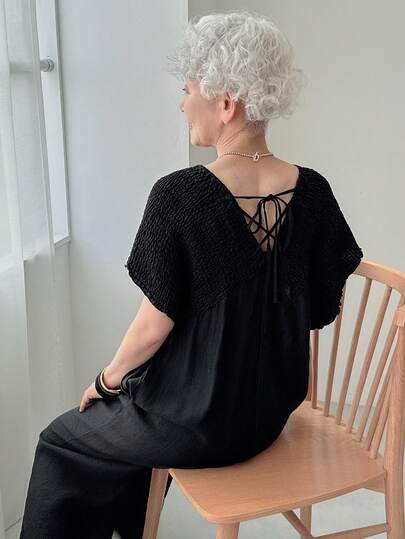 FRIFUL 女式黑色连体裤，V领，抽绳，夏季服装