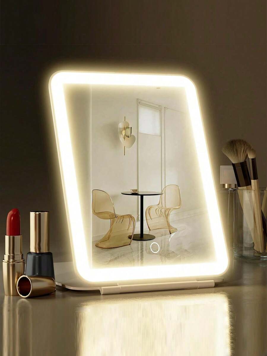 FENCHILIN FENCHILIN Lighted Makeup Vanity Mirror With Magnification For Travel, Large Portable Cosmetic Beauty Mirror With 60 LED Lights 3X 5X Magnifying Mirror Automatic Modes White 7.9'' - 白色 - 查看 1