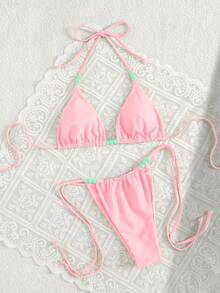 Bộ bikini hai mảnh màu vàng gợi cảm và thời trang dành cho nữ, thích hợp cho kỳ nghỉ hè ở bãi biển. - Hồng - Xem 6