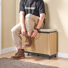 SoBuy Schuhbank Sitzbank mit Stauraum – Schuhregal Schmal mit Klappfach & Sitzfläche – Flur Schuhschrank für 47 EU Größe – Holzoptik, Marmor Schwarz, 113kg Tragkraft, FSR201-N