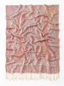 1 pezzo Sciarpa da donna stile boho con nappine, scialle jacquard con motivo paisley, hijab in pashmina con motivo a pietra, serie rosa, vari motivi raffinati, adatto come regalo, adatto per uscite autunnali e invernali - Rosa - Visualizzare 10