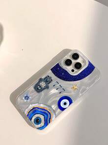 蓝色邪眼和哈姆萨之手图案时尚手机壳 1 件装 独特蓝眼外壳 蓝金纹理图案手机壳 加厚透明保护套 兼容三星 A05 A05S A13 A14 A15 A53 A54 A55 A56 S22 S23 S24 S25 11 12 13 14 15 16 Pro Max 生日礼物派对，国际版，非国内版 - 彩色 - 查看 3