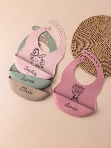1 pezzo Bavaglino in silicone per neonati con stampa personalizzata del nome, set di stoviglie per neonati regolabile, regalo per neonati personalizzato, multifunzionale, decorativo, con lettere, elegante, moderno, colorato, carino, casual, personalizzato, unico, idea regalo perfetta per lui, idea regalo perfetta per lei, casual chic da strada