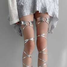 Womens Leg Wraps Thigh High Cross Tie-Up Straps Costume Accessories For Party Club Stages - 銀色 - 查看 1
