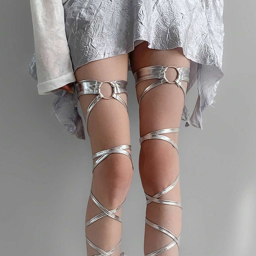 Womens Leg Wraps Thigh High Cross Tie-Up Straps Costume Accessories For Party Club Stages - 銀色 - 查看 1