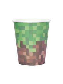 10pcs/20pcs/50pcs Pixel Paper Cups Green And Brown Pixel Gaming Drinking Cups Party Supplies Hot Cold Drinkware For Pixel Themed Birthday Party Decoration