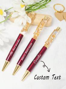 1/5/10/20 Pcs Customized Gold Foil Ballpoint Pen, White Barrel, Engraved Text, Fashion Gold Foil Signature Pen, Customized Wedding Gift, Personalized Valentine's Day Gift, Customized Logo Engraving, Ideal Gift For Friends, Family, Kids, Students, Employees, Clients, Suitable For Christmas, Halloween, New Year, Graduation Ceremony, Wedding, Anniversary, Valentine's Day, School Supplies