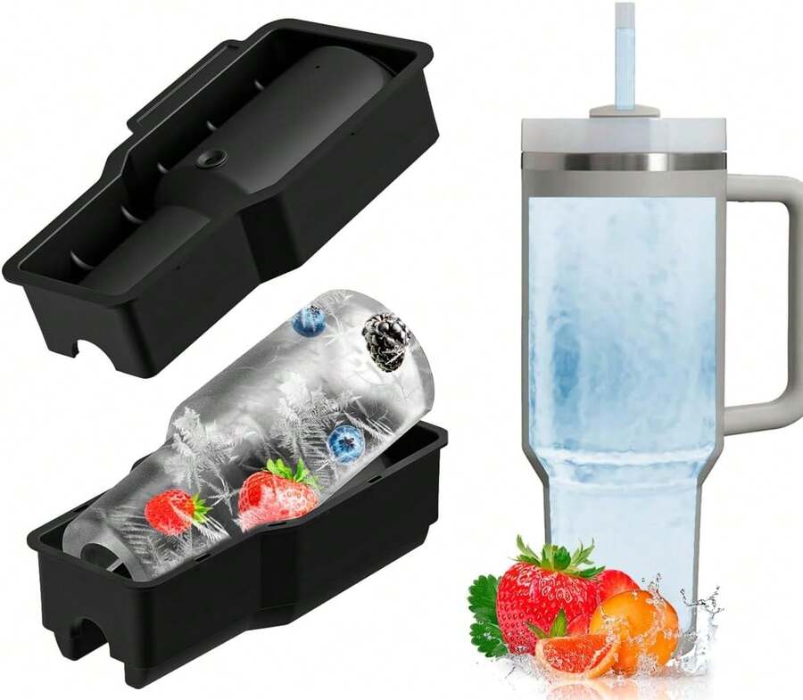 Ice Cube Tray Silicone Ice Mold For 40 Oz Tumbler Hollow Cylinder Design With Lid And Bin Perfect Fit For Cup H2.0 Reusable Ice Tray,11114390 - 黑色 - 查看 1