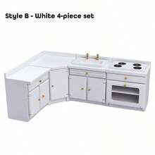 1/12 Escala Muebles de Cocina de Juguete Miniatura de Madera para Casa de Muñecas - Incluye Gabinete, Refrigerador, Estufa, Fregadero y Mostrador, Adecuado para Decoración de Casa de Muñecas, Combinación Rosa