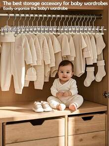 10 Stücke/Set Baby Kleiderbügel - 360° drehbare Silikonclips Kinderhosen/Hosen Bügel, platzsparender Kleiderorganizer für Babys, hochwertige Edelstahl, geeignet für Neugeborene und Kinder, Farbe zufällig - Verschiedenfarbig - Übersicht 5