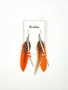 1 Paar Boho-Stil Feder Ohrringe mit Anhängern für Frauen